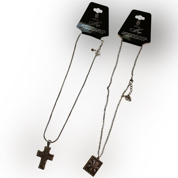 NWT Two Halle Joy Hope Inspirational Necklaces: Rugged Cross & Flowering… - Picture 5 of 9